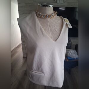 A New Day Cream Sleeveless Double Blouse L
